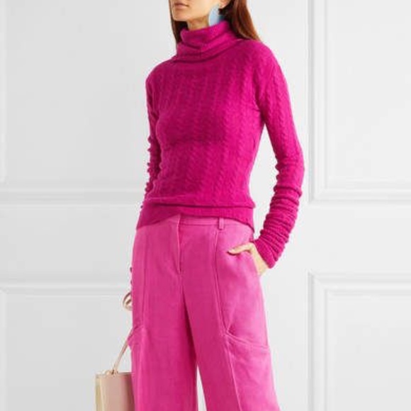 Jacquemus Sweaters - Jacquemus Fuchsia Cable-knit Alpaca-blend Turtleneck Sweater